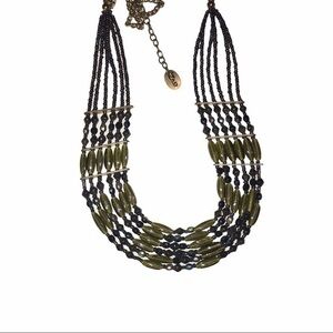 Green and Iridescent Blue Beaded Necklace